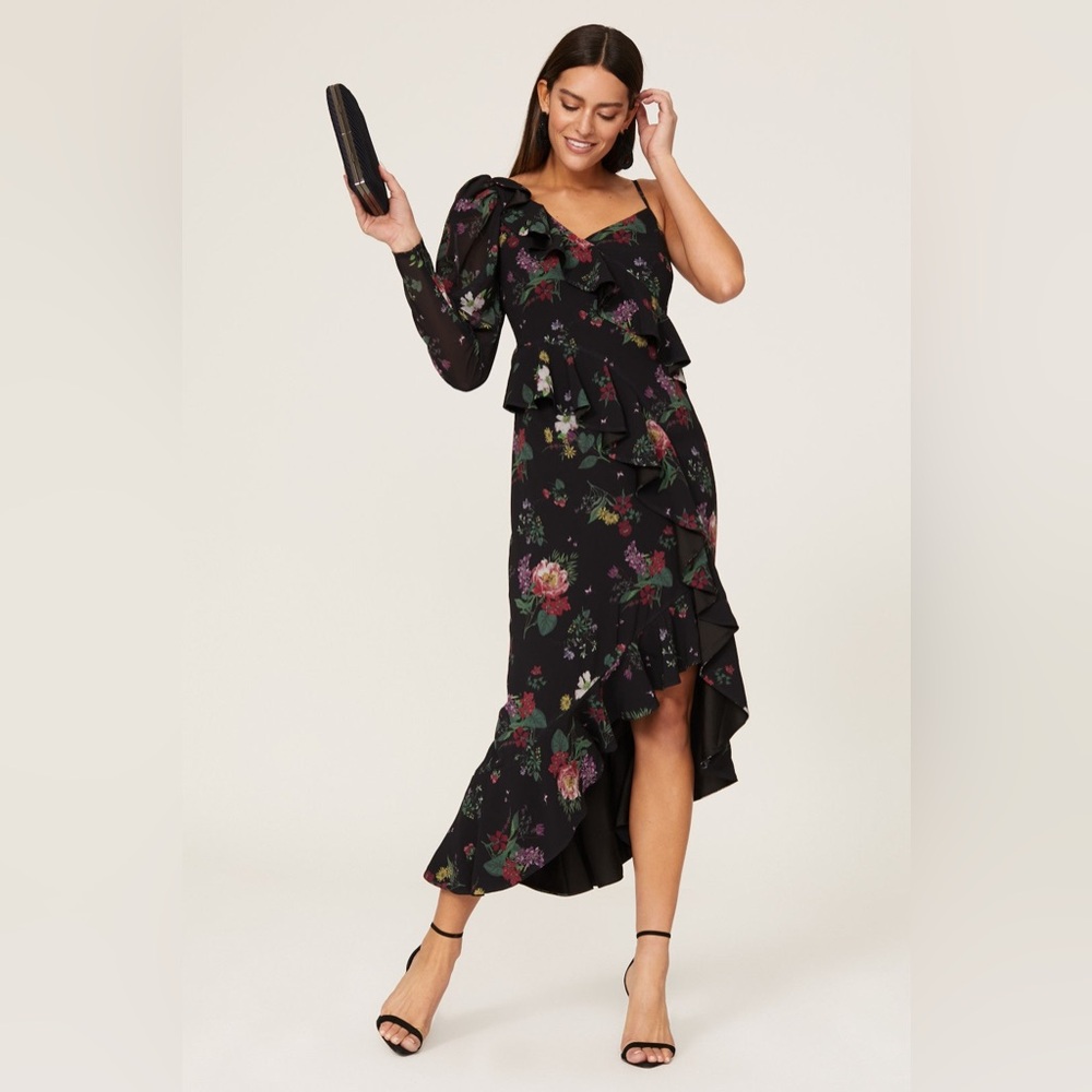 Amur pasqualena one shoulder maxi floral dress size 4 black‎